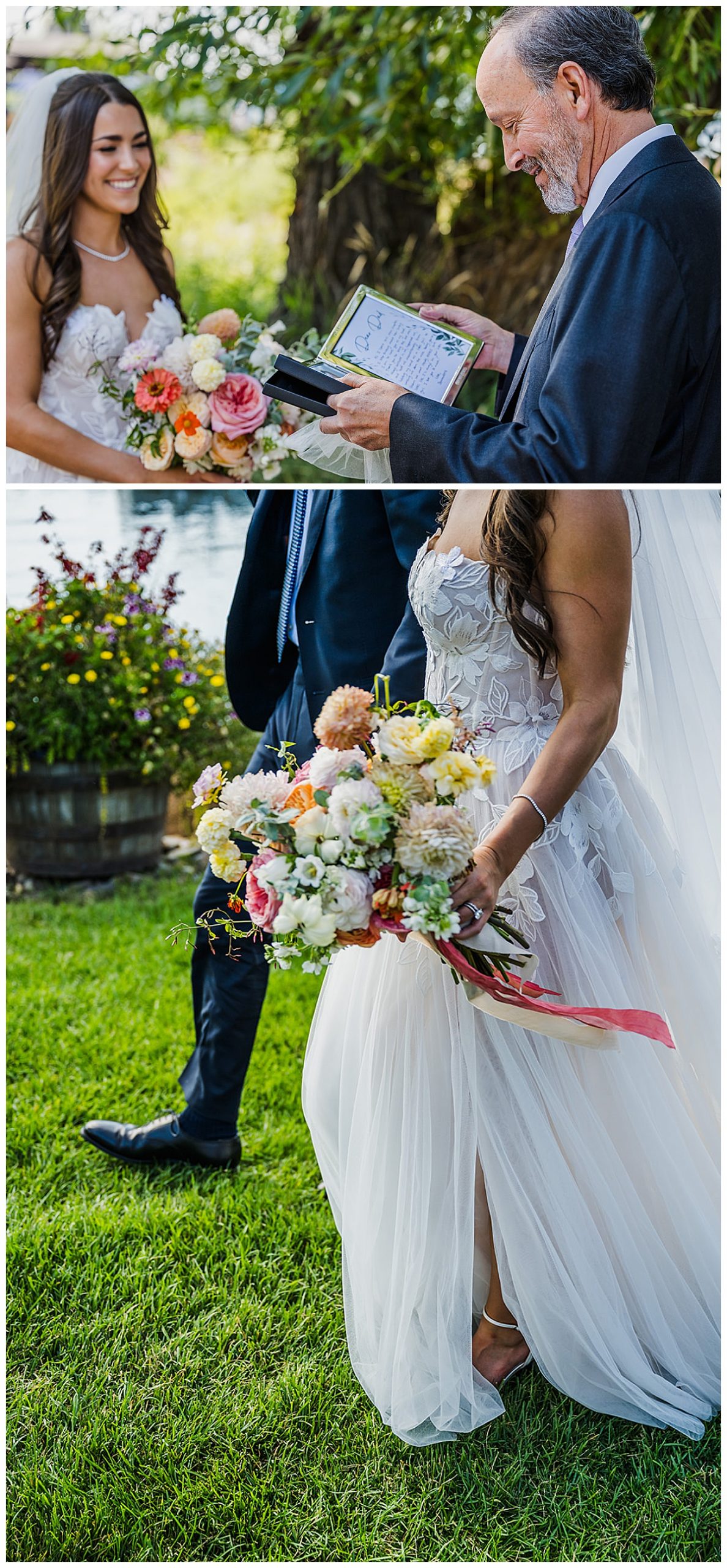 Bride and the Father of the Bride walking down the aisle at a wedding at The Lodge at Whitefish Lake in Whitefish, MT.