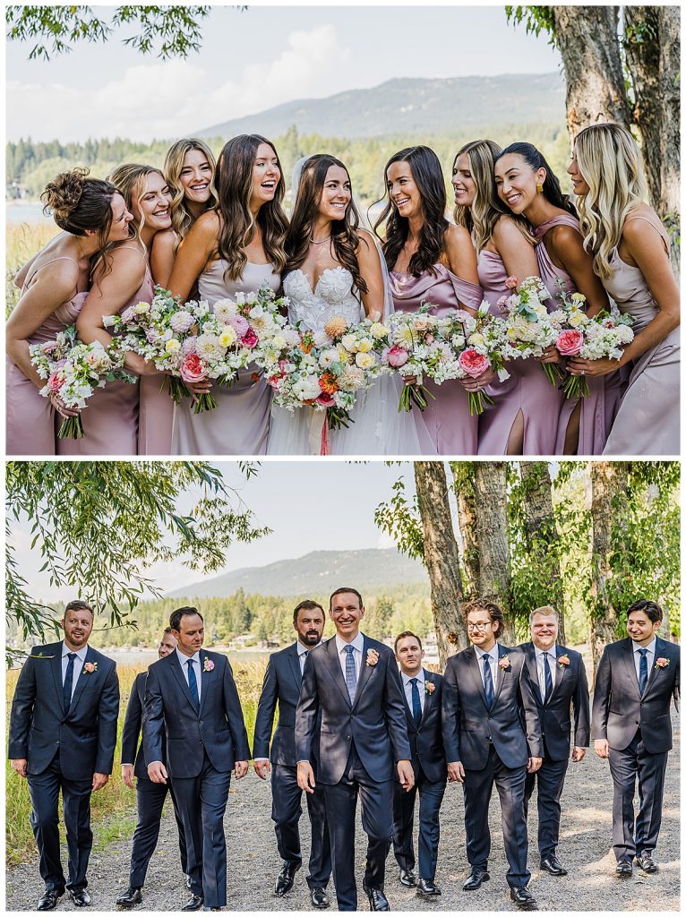Bride and Groom and their attendants before their wedding at The Lodge at Whitefish Lake in Whitefish, MT.