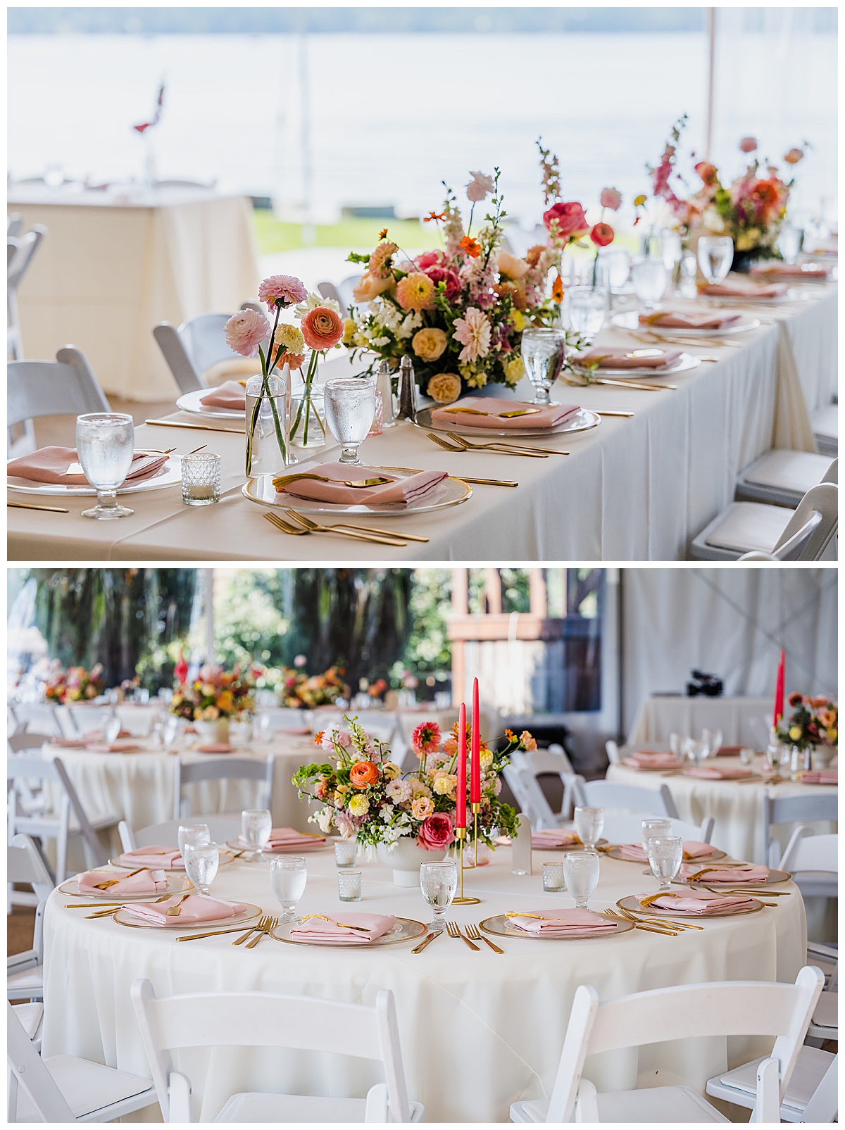 Table settings at August wedding at The Lodge at Whitefish Lake in Whitefish, MT.